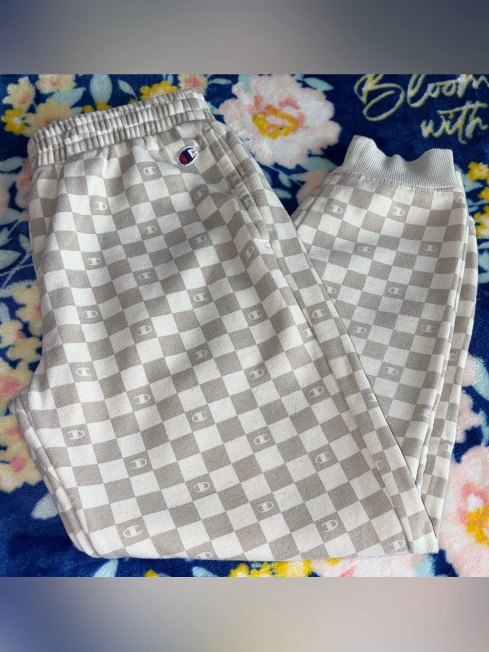 Champion Beige Checkerboard Joggers W/Subtle Logo |GRL 7/8 - (can be unisex)